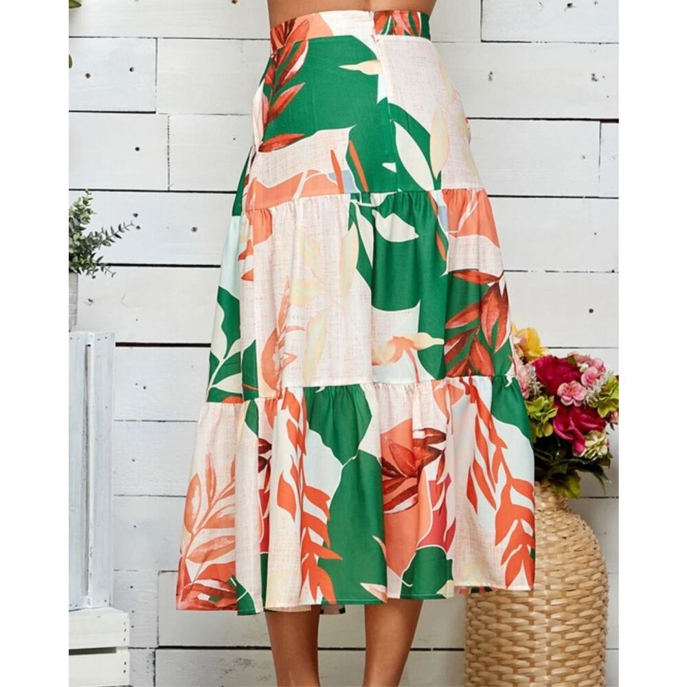 Sweet Lemon Womens Floral Tiered Midi Skirt Multicolor‎ Size Large NWT